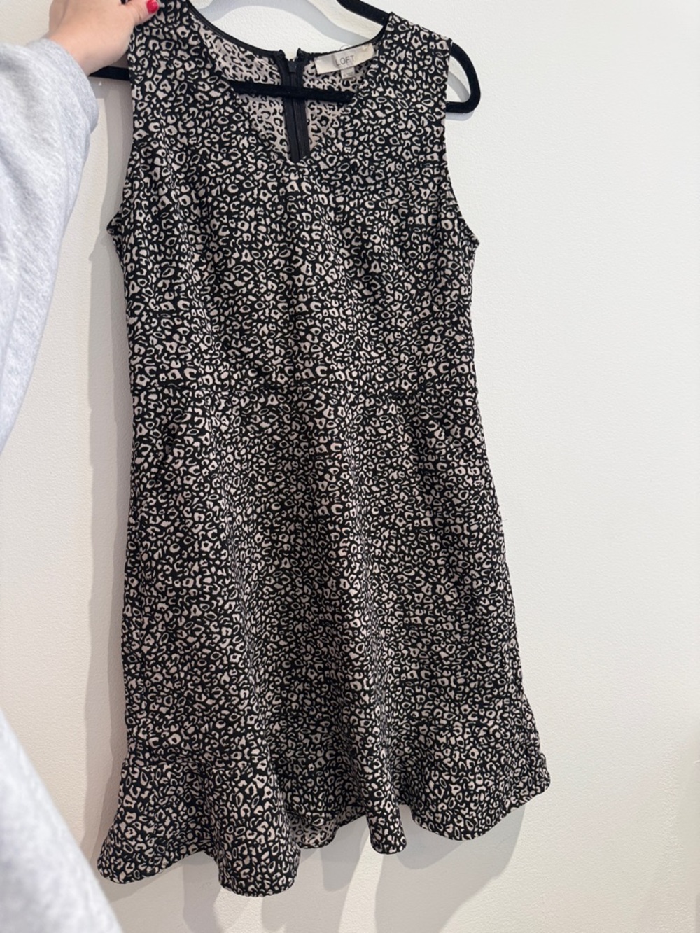 LOFT Black and Cream Leopard-Print Sleeveless Fit-and-Flare Dress